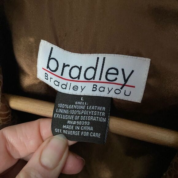 BRADLEY BAYOU brown leather coat shiny crocodile embossed Y2K Glam vintage sz L - Picture 2 of 14